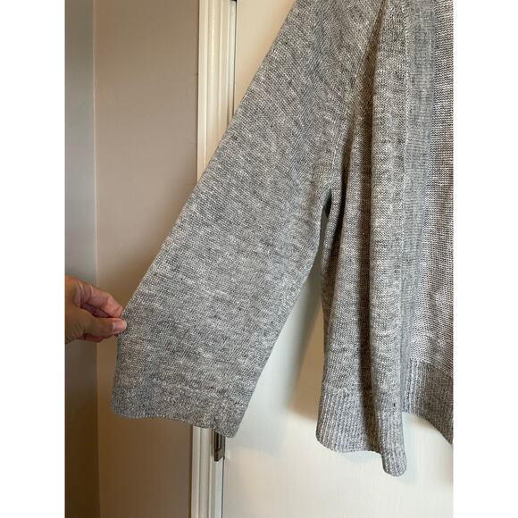 Eileen Fisher gray linen cotton open cardigan sweater solid lagenlook Size L - Picture 3 of 5